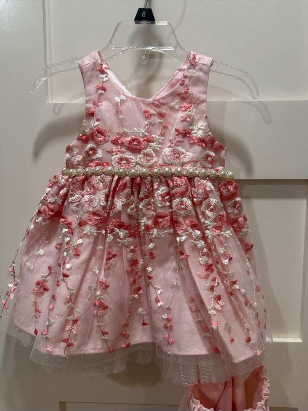 American Princess Pink Floral Embroidered Pearl Waist Party Dress